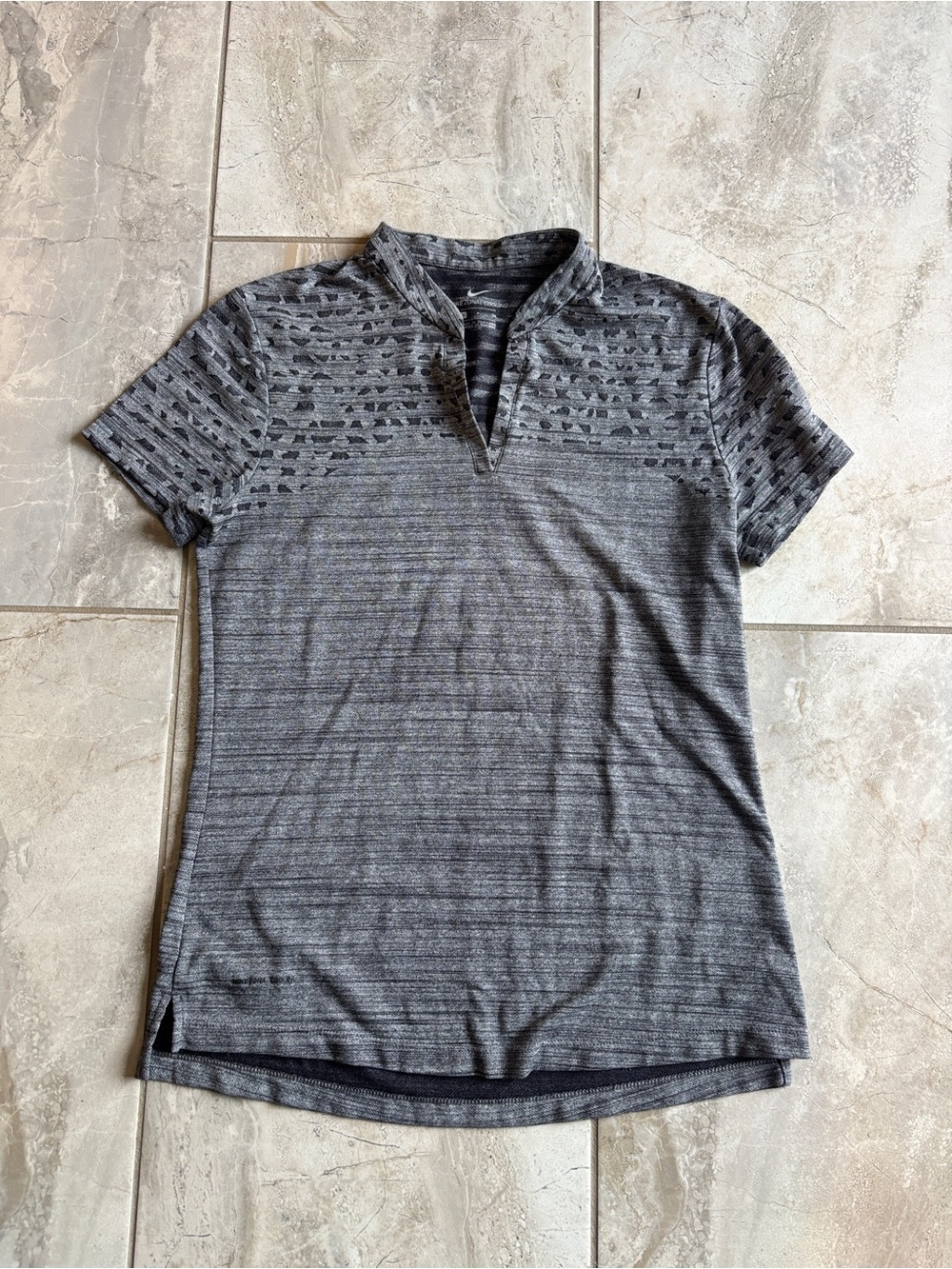 Nike Gray and Black Zonal Cooling V Neck Athletic Golf Shirt